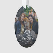 Merry Christmas Whimsical Script Family Photo Dog Ornament (voorkant)
