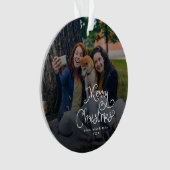 Merry Christmas Whimsical Script Family Photo Dog Ornament (voorkant)