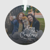 Merry Christmas Whimsical Script Family Photo Dog Ornament (achterkant)