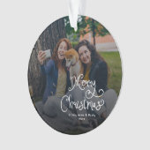 Merry Christmas Whimsical Script Family Photo Dog Ornament (voorkant)