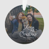 Merry Christmas Whimsical Script Family Photo Dog Ornament (voorkant)