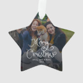 Merry Christmas Whimsical Script Family Photo Dog Ornament (achterkant)
