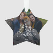 Merry Christmas Whimsical Script Family Photo Dog Ornament (voorkant)