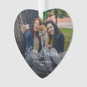 Merry Christmas Whimsical Script Family Photo Dog Ornament (voorkant)