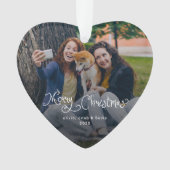 Merry Christmas Whimsical Script Family Photo Dog Ornament (voorkant)