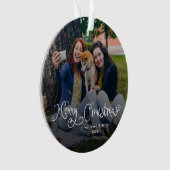 Merry Christmas Whimsical Script Family Photo Dog Ornament (voorkant)