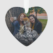 Merry Christmas Whimsical Script Family Photo Dog Ornament (voorkant)