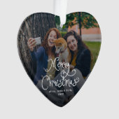 Merry Christmas Whimsical Script Family Photo Dog Ornament (voorkant)