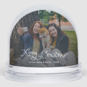 Merry Christmas Whimsical Script Family Photo Dog Sneeuwbol (Voorkant)