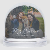 Merry Christmas Whimsical Script Family Photo Dog Sneeuwbol (Achterkant)