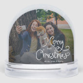 Merry Christmas Whimsical Script Family Photo Dog Sneeuwbol (Achterkant)