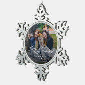 Merry Christmas Whimsical Script Family Photo Dog Tin Sneeuwvlok Ornament (Rechts)