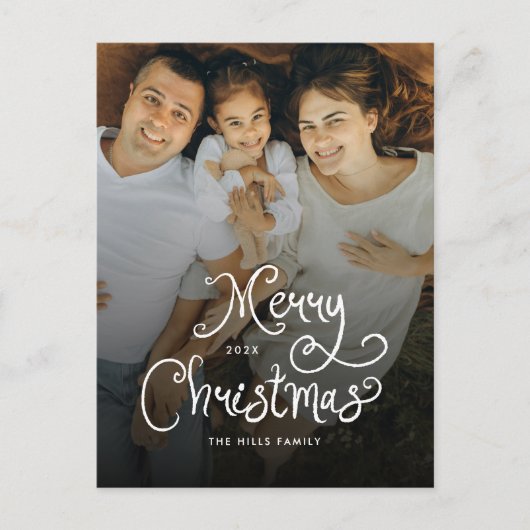 Merry Christmas Whimsical Script  Family  Photo Feestdagenkaart (Voorkant)