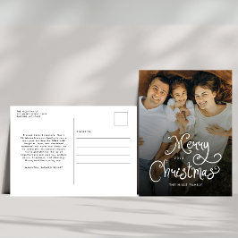 Merry Christmas Whimsical Script  Family  Photo Feestdagenkaart