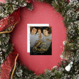 Merry Christmas Whimsical Script  Family  Photo Folie Feestdagen Briefkaart