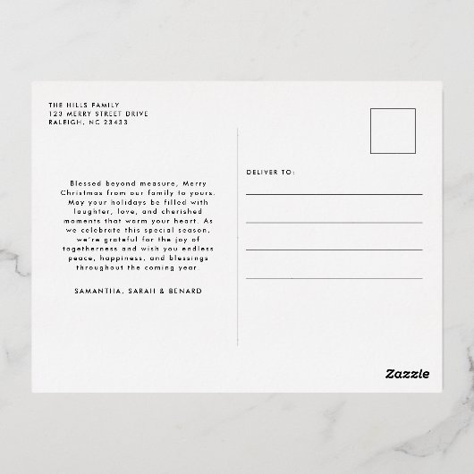 Merry Christmas Whimsical Script  Family  Photo Folie Feestdagen Briefkaart (Achterkant)