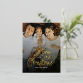 Merry Christmas Whimsical Script  Family  Photo Folie Feestdagen Briefkaart (Staand Voorkant)