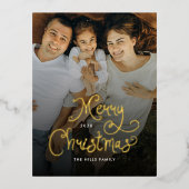 Merry Christmas Whimsical Script  Family  Photo Folie Feestdagen Briefkaart (Voorkant)