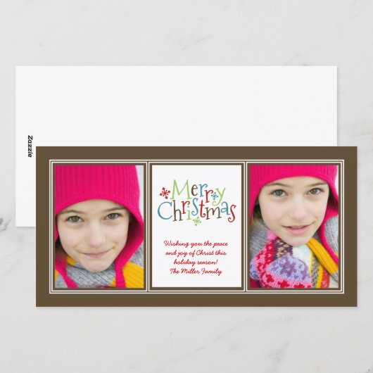 Merry Christmas Whimsy Photo Duo Wenskaart Feestdagenkaart (Voorkant / Achterkant)