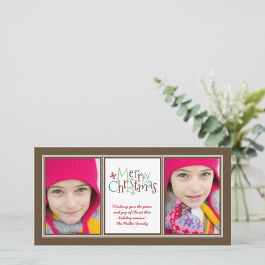 Merry Christmas Whimsy Photo Duo Wenskaart Feestdagenkaart (Staand voorkant)