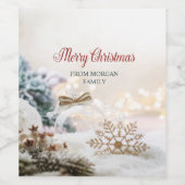 Merry Christmas White Balls Snowflakes Wijn Etiket (Enkel label)