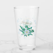 Merry Christmas White Poinsettia Snowflakes Glas (Voorkant)