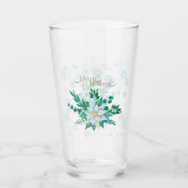 Merry Christmas White Poinsettia Snowflakes Glas