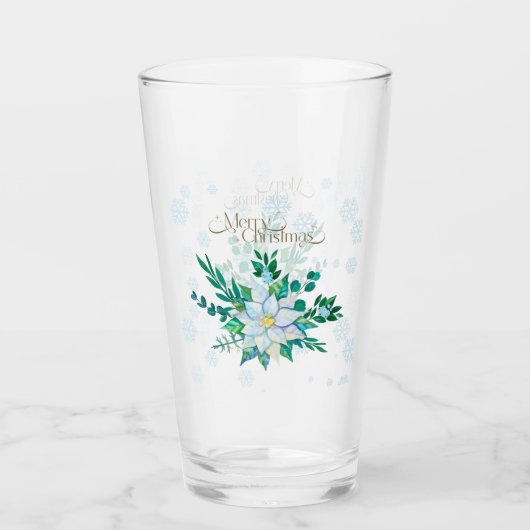 Merry Christmas White Poinsettia Snowflakes Glas (Voorkant)