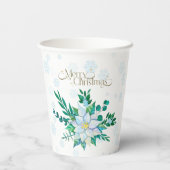 Merry Christmas White Poinsettia Snowflakes Papieren Bekers (Achterkant)