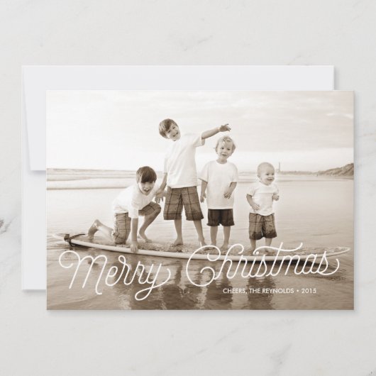 Merry Christmas White Script Overlay Vakantie Kaar Feestdagenkaart (Voorkant)