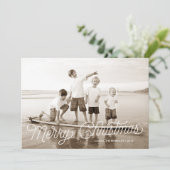 Merry Christmas White Script Overlay Vakantie Kaar Feestdagenkaart (Staand voorkant)