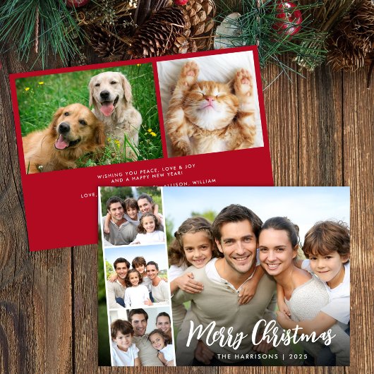 Merry Christmas White Script Photo Strip Feestdagenkaart