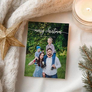 Merry Christmas White Script Unique Photo Briefkaart