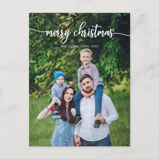 Merry Christmas White Script Unique Photo Briefkaart (Voorkant)