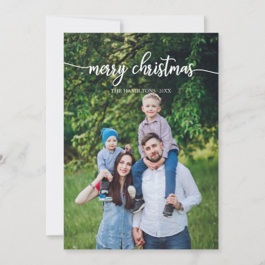 Merry Christmas White Script Unique Photo Kaart (Voorkant)