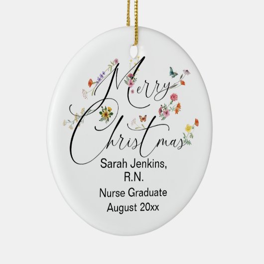 Merry Christmas Wild Flower R.N. Verpleegster Afst Keramisch Ornament (Rechts)