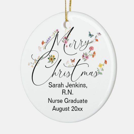 Merry Christmas Wild Flower R.N. Verpleegster Afst Keramisch Ornament (Links)
