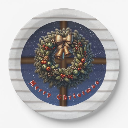 Merry Christmas Window Krans Papier Bord (Voorkant)