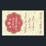 Merry Christmas Wine Label Gift Label<br><div class="desc">Voor de halve maat 375 flesjes klik dan voor het volgende label: Dit ontwerp heeft een sneeuwvlok achtergrond en een feestelijk grafisch rand lijst met de tekst "Vrolijk kerstfeest". Personaliseer deze labels met je eigen sentimenten. Ze werken goed voor volle grootte 750ml wijnflessen en ook voor cadeaus. Als u de...</div>