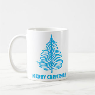 Merry Christmas Winter Blue Tree lange mouw Koffiemok