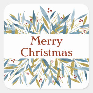 Merry Christmas Winter Branches Lijst Vierkante Sticker