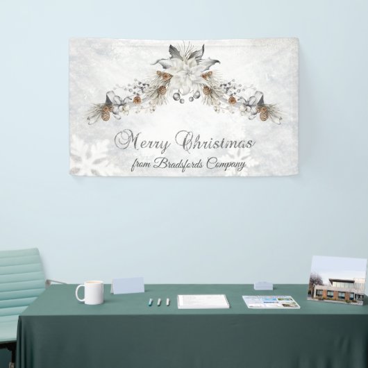 Merry Christmas Winter Flowers Pinecones Spandoek (Beurs)