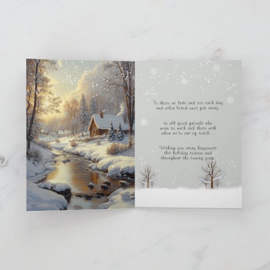 Merry Christmas Winter Forest River Snowflakes Feestdagen Kaart (Binnen)