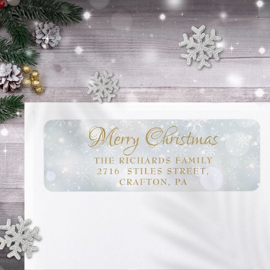 Merry Christmas Winter Frost Return Address Etiket