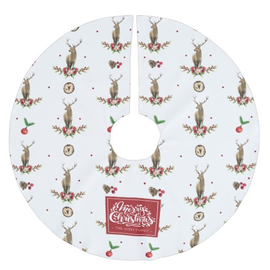 Merry Christmas Winter Herten Pattern Waterverf Kerstboom Rok (Voorkant)