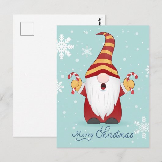MERRY CHRISTMAS | Winter Holiday Candy Cane Gnome Briefkaart (Voorkant / Achterkant)