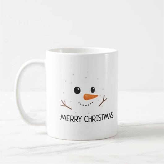 Merry Christmas winter snowman happy smile face Koffiemok (Links)