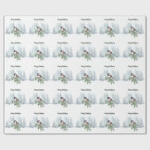 Merry Christmas Winter Spruce Tree Chickadee Cadeaupapier (Vlak)