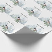 Merry Christmas Winter Spruce Tree Chickadee Cadeaupapier (Hoek)