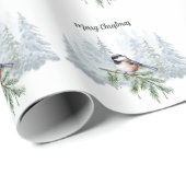 Merry Christmas Winter Spruce Tree Chickadee Cadeaupapier (Rol Hoek)